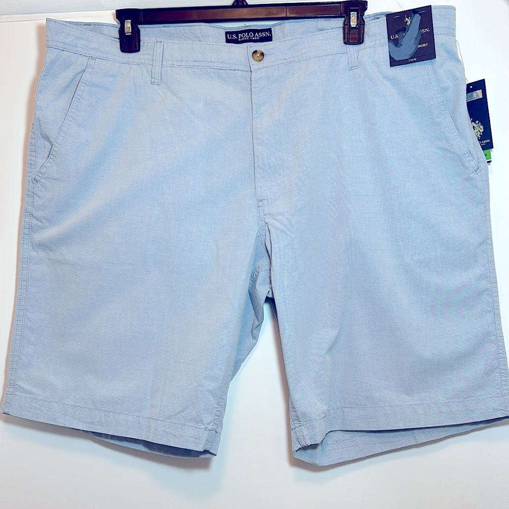 NWT U.S. Polo Assn. Flat Front Striped 12” inseam Cotton Blue Short 46 waist NWT - Picture 3 of 10